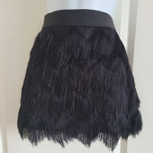 BCBG Maxazria Black Flapper Frill Mini Skirt, Size XS Zipper & Elastic Band